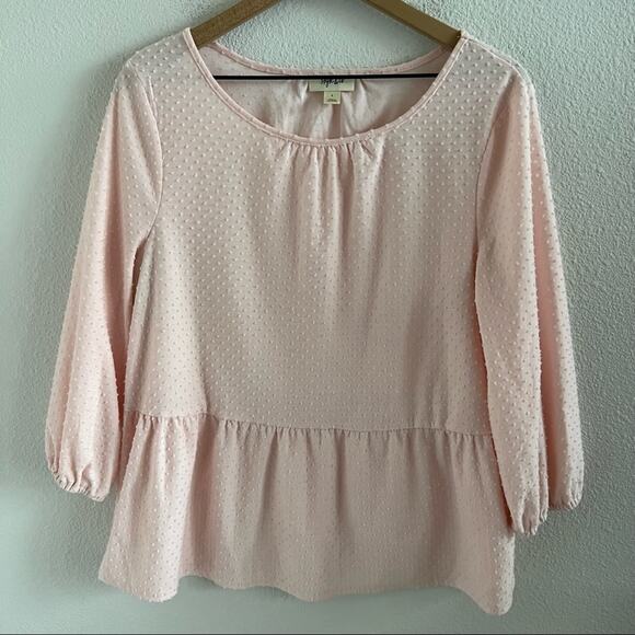 Style & Co Swiss Dot Ballerina Pink Ruffle Peplum Blouse Shirt Top Large - Picture 1 of 6